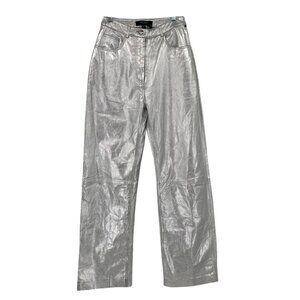 MUUBAA Size UK8 US4 IT36 Silver Metallic Amy Straight Leg Sheep Leather Jean
